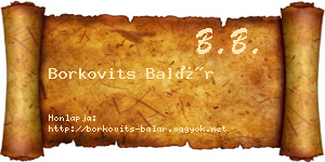 Borkovits Balár névjegykártya